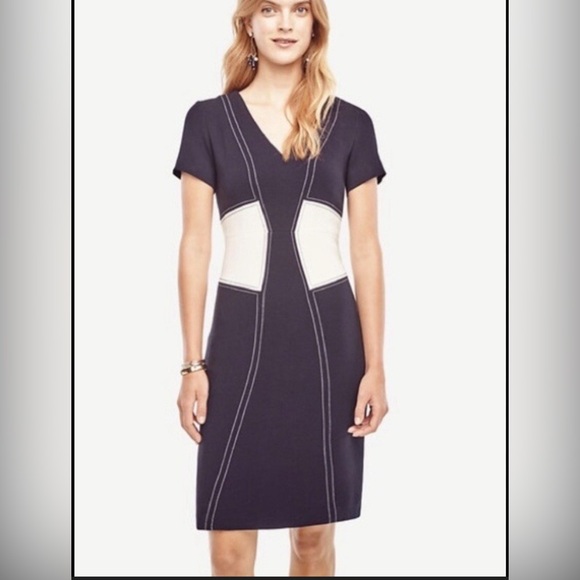 Ann Taylor Dresses & Skirts - Ann Taylor Navy Blue & White Colorblock Stitch Sheath Dress Size 10